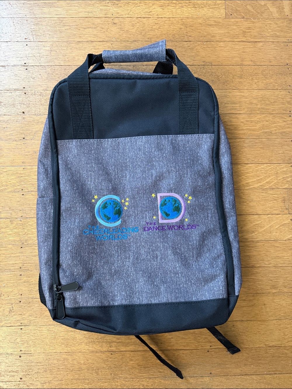 New Gray & Black Logo Backpack with Embroidered Cheerleading Dance Worlds